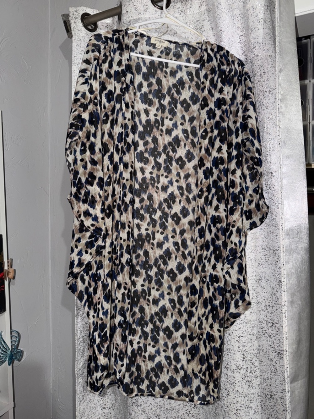 Umgee Leopard Print Open Front Cardigan - Navy, Black, Cream
